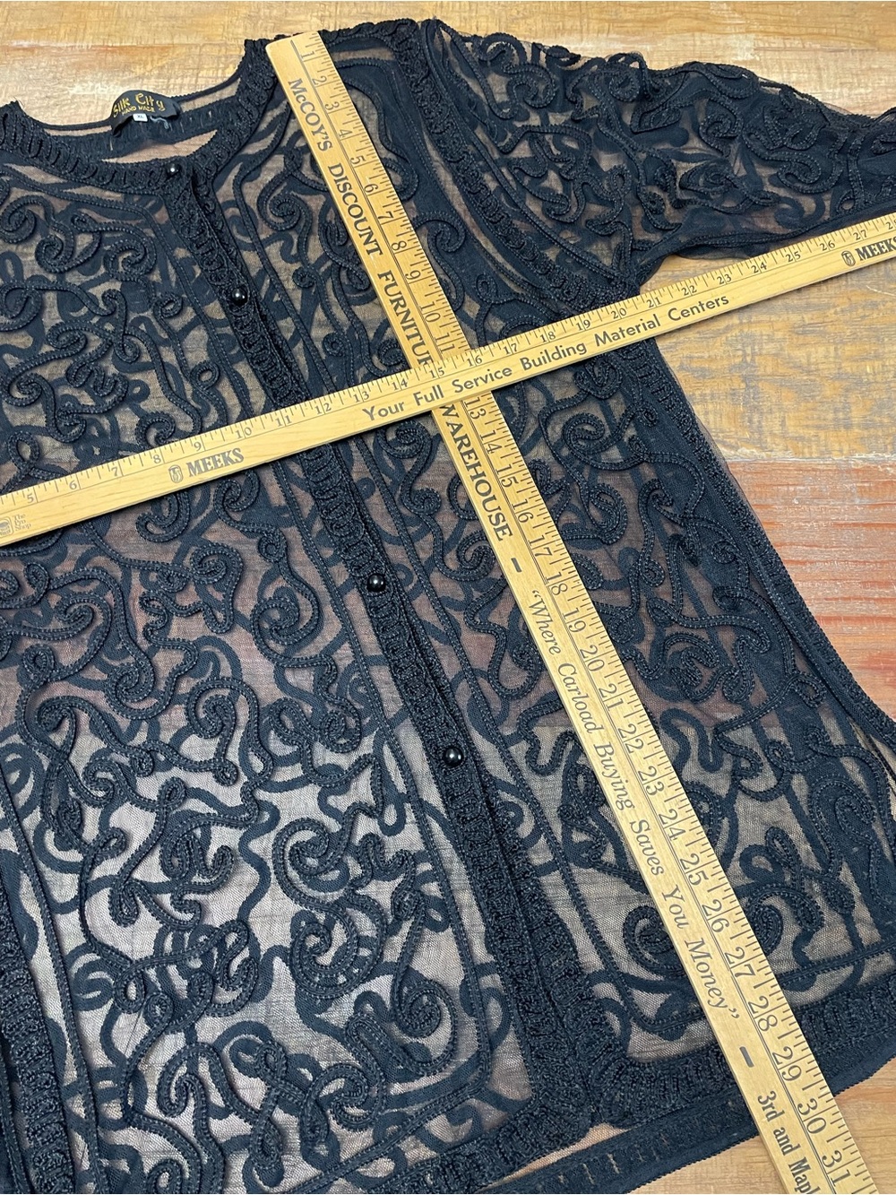 VTG Silk City Hand Made Black Lace Sheer Button Front Jacket Whimsigoth - Picture 2 of 6